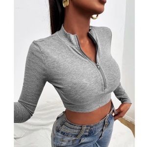 SHEIN Quarter Zip Long Sleeve Crop Top